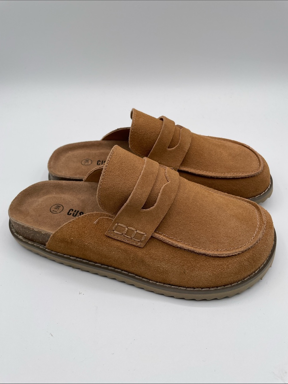 Cushionaire Women’s 7.5 Tan Suede Leather Slip-On Clog Loafer Mule NEW - Picture 6 of 13